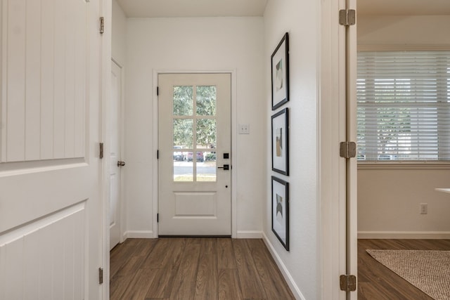 entryway with dark wood-type flooring