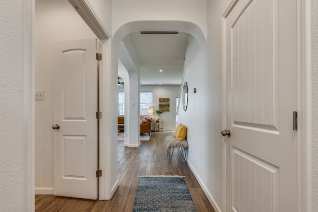 hall featuring dark hardwood / wood-style floors