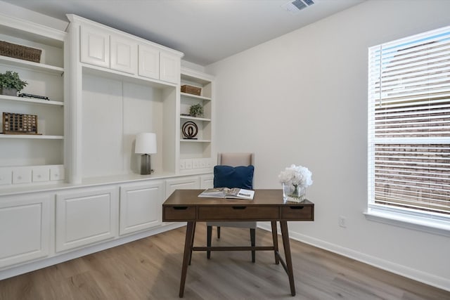 home office featuring light hardwood / wood-style flooring