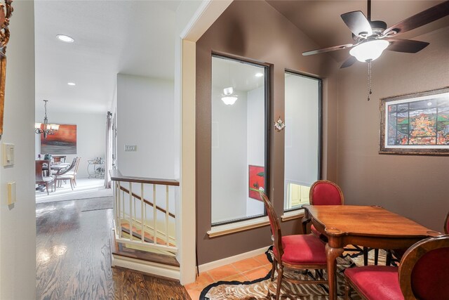 106 Firebird Cv, Lakeway, TX 78734 - dining space featuring recessed lighting, a chandelier, and a ceiling fan