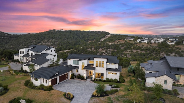 view of aerial view at dusk