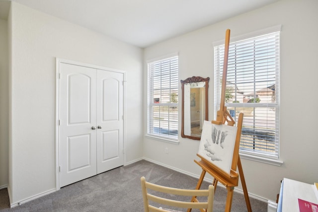 living area featuring carpet floors