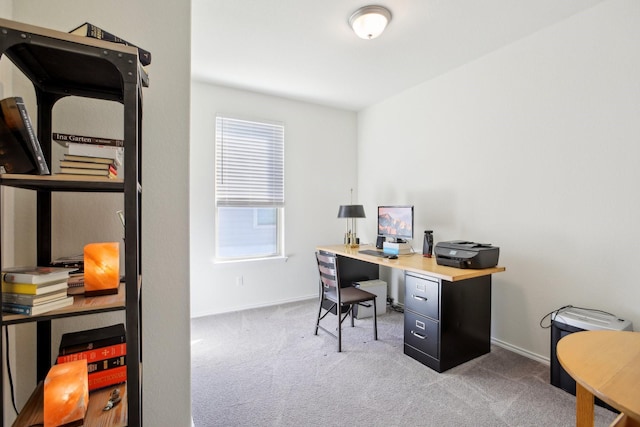 home office featuring light colored carpet