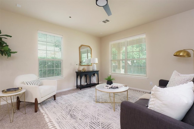 14815 Avery Ranch Blvd Unit 1703, Austin, TX 78717 - carpeted living area with baseboards, visible vents, and ceiling fan