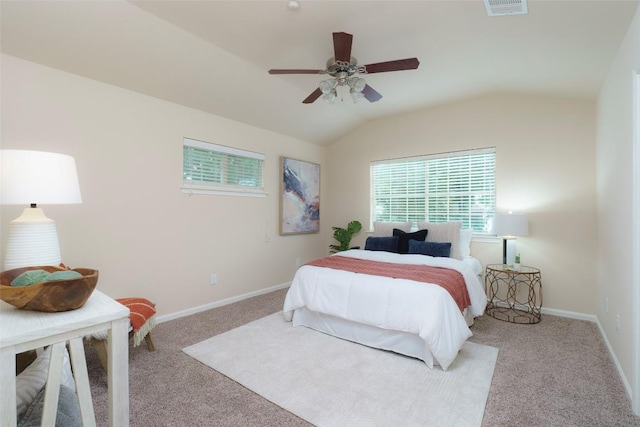 14815 Avery Ranch Blvd Unit 1703, Austin, TX 78717 - bedroom featuring baseboards, visible vents, lofted ceiling, ceiling fan, and carpet floors