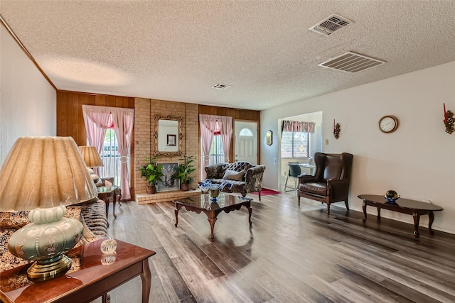 living room featuring a healthy amount of sunlight and a textured ceiling