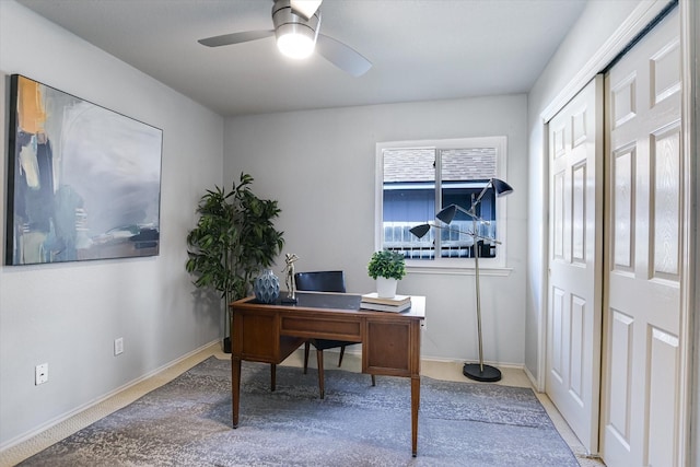 office space with ceiling fan