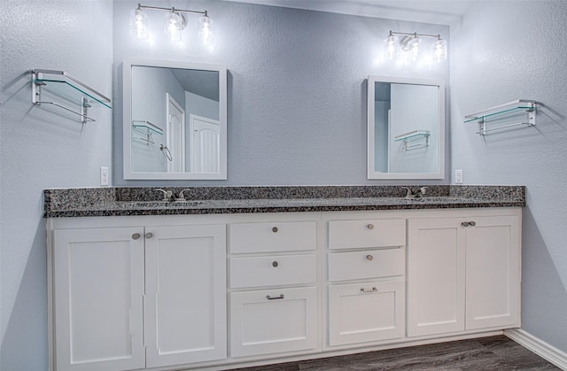 bathroom with wood-type flooring and vanity