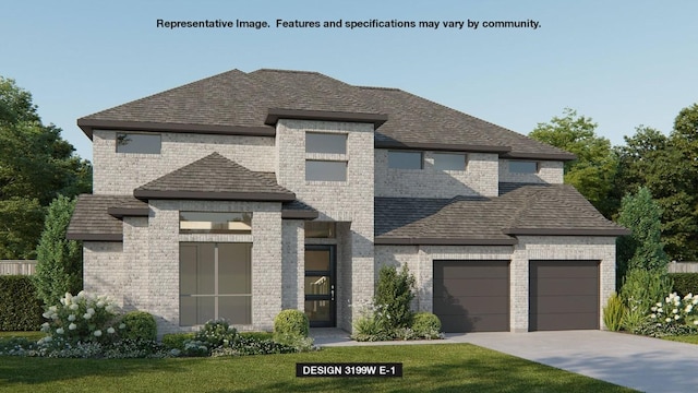 330 Allegheny Way, Kyle, TX 78640 - view of front facade featuring brick siding, a garage, driveway, and a front lawn