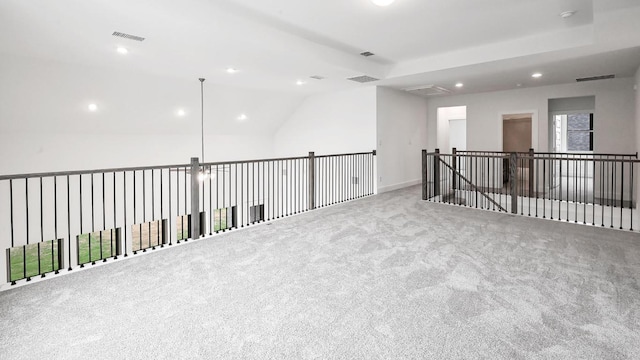 330 Allegheny Way, Kyle, TX 78640 - unfurnished room with lofted ceiling, carpet flooring, visible vents, and recessed lighting