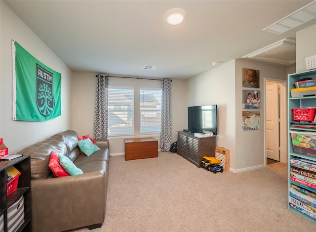 living room featuring carpet flooring