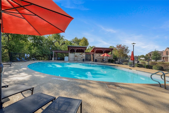 view of swimming pool with a patio