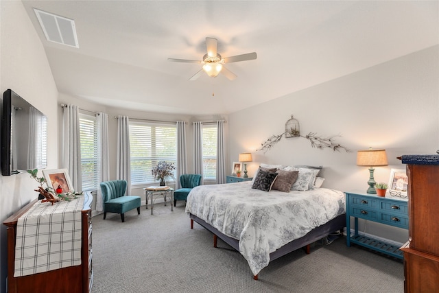 bedroom featuring ceiling fan and carpet flooring