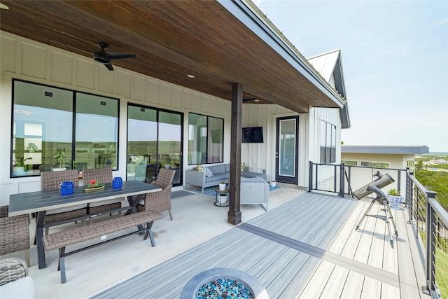 wooden terrace with ceiling fan