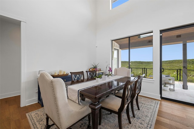 dining area with a healthy amount of sunlight and light hardwood / wood-style flooring