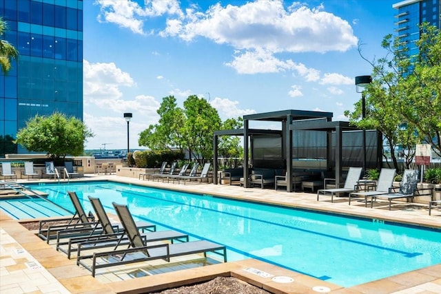 view of pool featuring a patio