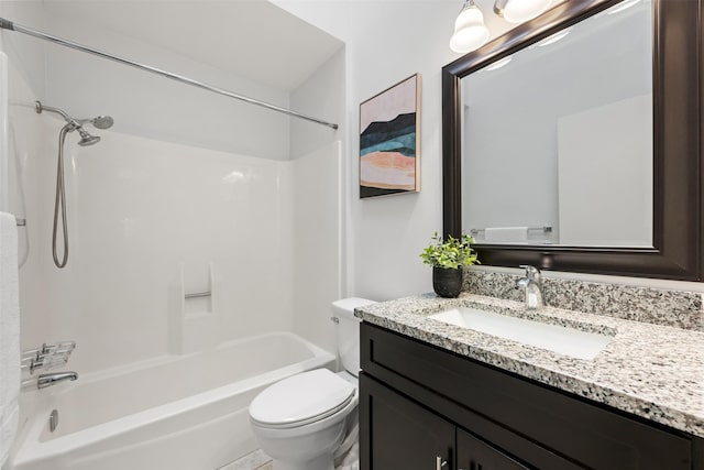 full bathroom with toilet,  shower combination, and vanity