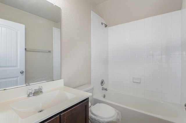 full bathroom with vanity, bathing tub / shower combination, and toilet