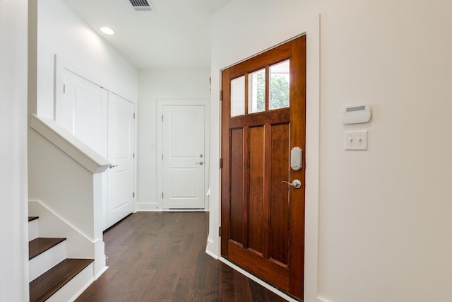 foyer featuring dark wood-type flooring