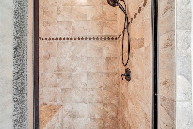 details with a shower with shower door