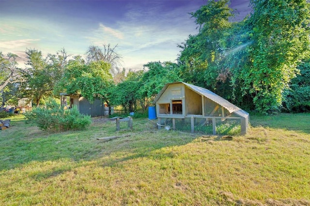 view of yard featuring an outbuilding