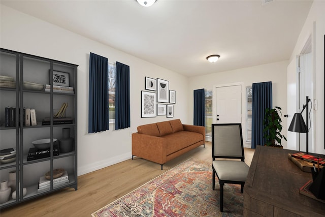 living room with light hardwood / wood-style floors