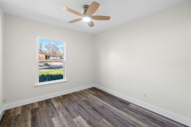 unfurnished room featuring ceiling fan and hardwood / wood-style floors