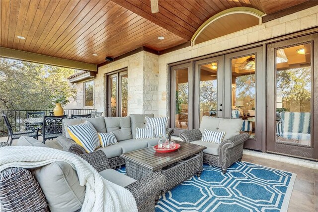 view of patio / terrace with an outdoor hangout area and french doors