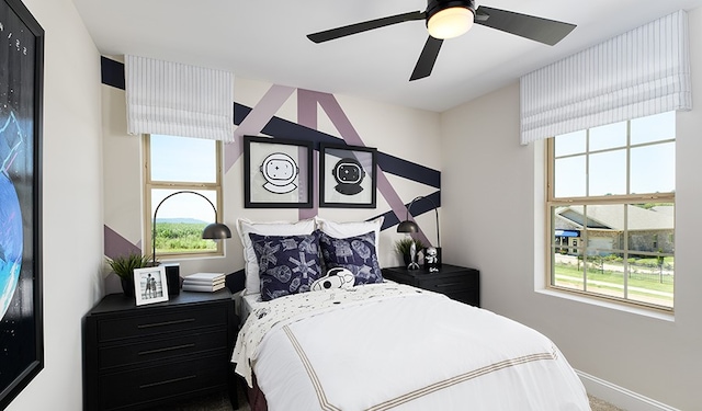 bedroom featuring ceiling fan