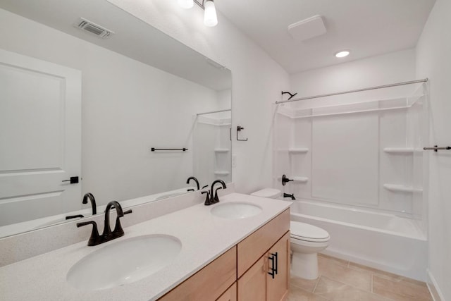 17108 Vernal Rd, Manor, TX 78653 - bathroom featuring bathing tub / shower combination, double vanity, tile patterned flooring, and recessed lighting