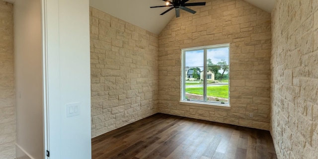 200 E Eldorado Ridge Dr, Fredericksburg, TX 78624 - unfurnished room with a ceiling fan, vaulted ceiling, and dark wood-type flooring