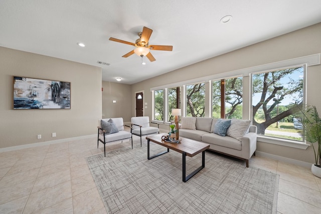 1735 Lake Blf, Canyon Lake, TX 78133 - living area with ceiling fan, light tile patterned floors, and recessed lighting