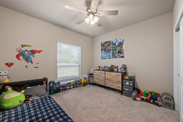 bedroom featuring carpet and ceiling fan