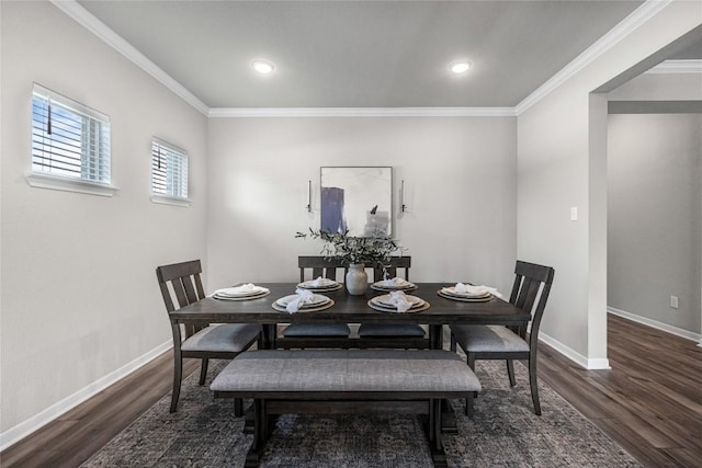 1207 Haley Ln, Salado, TX 76571 - dining area with wood finished floors, crown molding, and recessed lighting