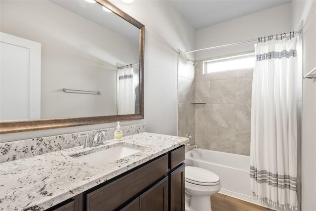 1207 Haley Ln, Salado, TX 76571 - bathroom with vanity, shower / tub combo with curtain, and wood finished floors