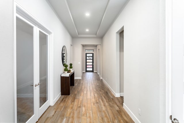 2131 Thayer Cv, San Antonio, TX 78253 - corridor with light wood-style floors, french doors, and recessed lighting