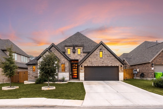 2131 Thayer Cv, San Antonio, TX 78253 - french country home with brick siding, driveway, a shingled roof, and a gate