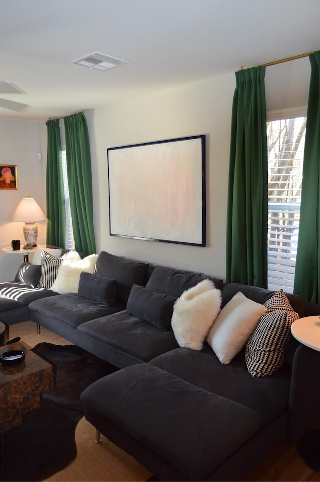 living room with hardwood / wood-style flooring