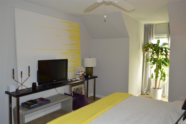 bedroom with vaulted ceiling and ceiling fan