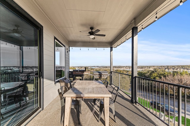 balcony with ceiling fan