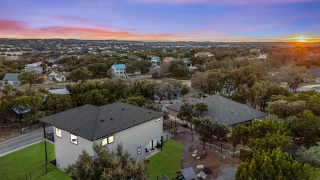 view of aerial view at dusk