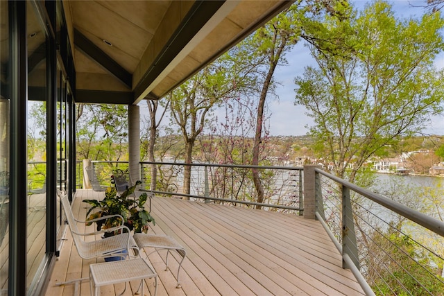 deck with a water view