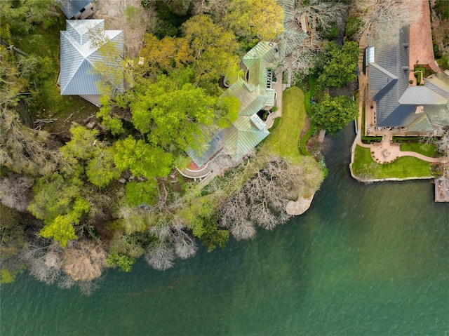 aerial view with a water view