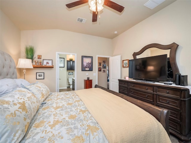 bedroom featuring vaulted ceiling and ceiling fan