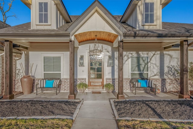 doorway to property featuring a porch