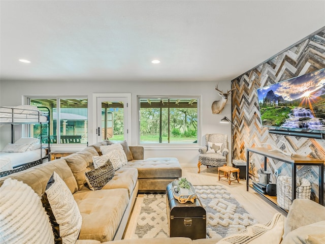 living room with light hardwood / wood-style floors