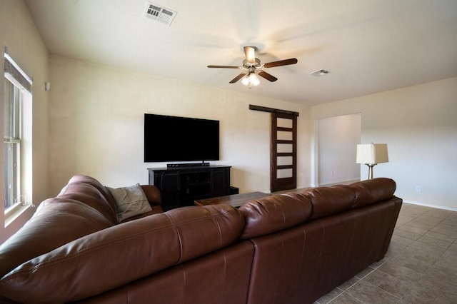 living room with ceiling fan