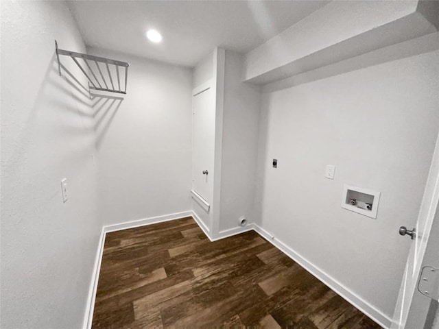 5103 Ganymede Dr, Austin, TX 78727 - laundry room with washer hookup, hookup for an electric dryer, dark wood finished floors, baseboards, and recessed lighting