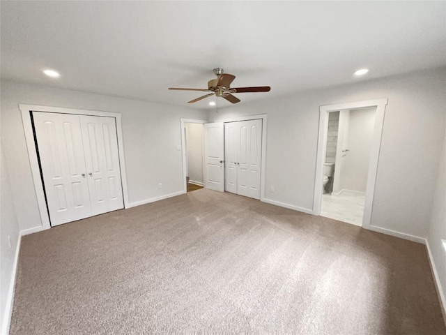 5103 Ganymede Dr, Austin, TX 78727 - unfurnished bedroom featuring multiple closets, recessed lighting, baseboards, carpet floors, and ensuite bath