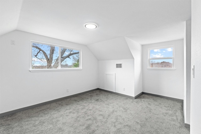 bonus room with light carpet and lofted ceiling